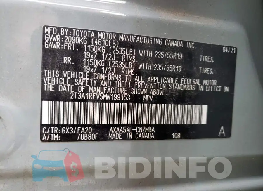 2T3A1RFV5MW199153 Photo# 13
