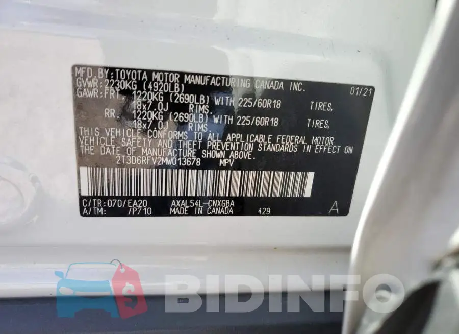 2T3D6RFV2MW013678 Photo# 12