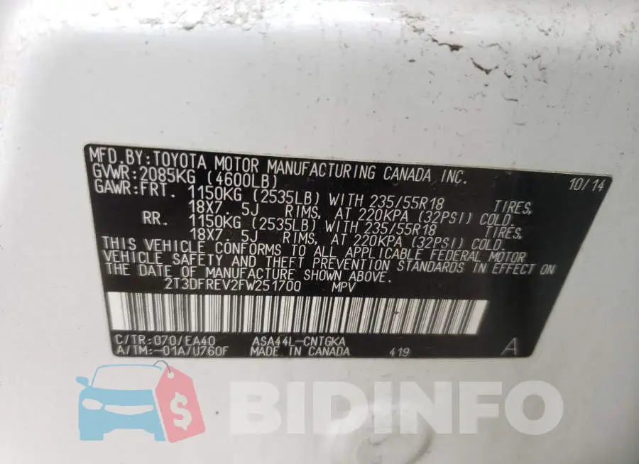 2T3DFREV2FW251700 Photo# 14