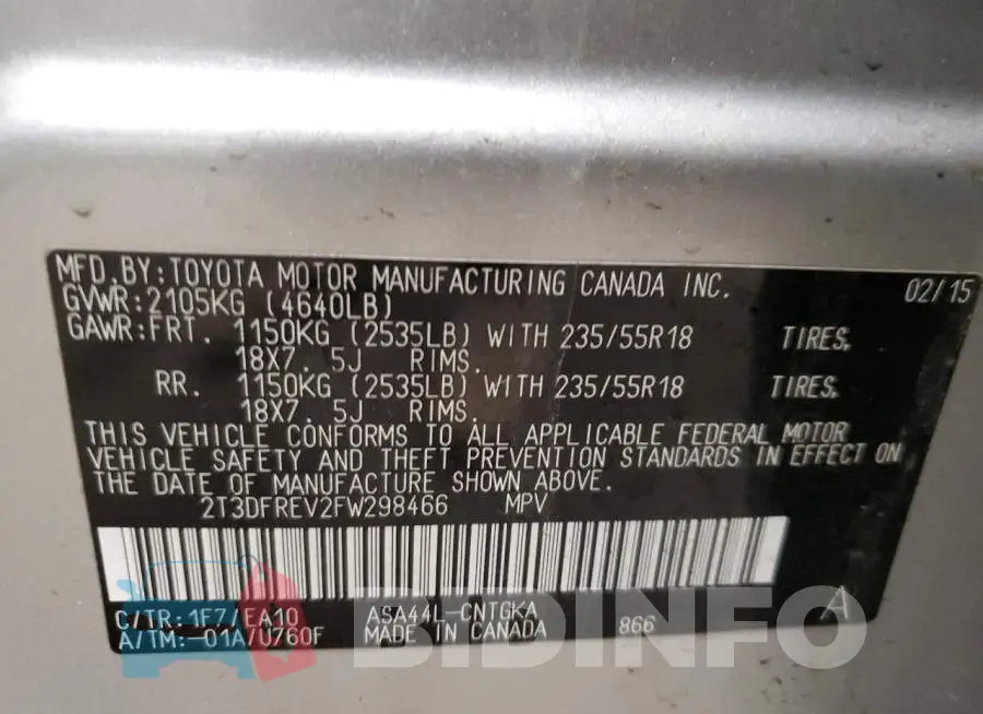 2T3DFREV2FW298466 Photo# 13
