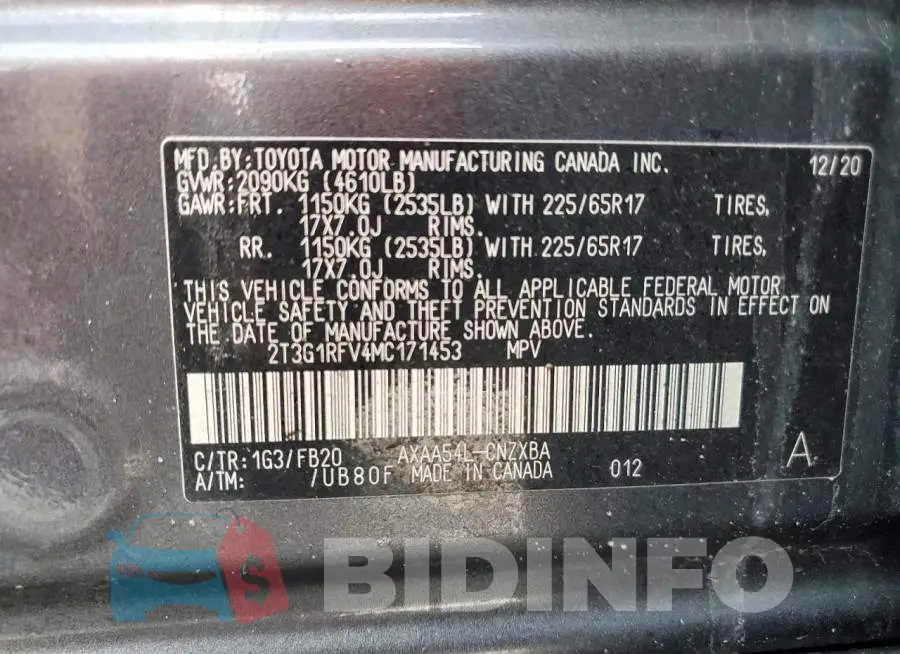 2T3G1RFV4MC171453 Photo# 13