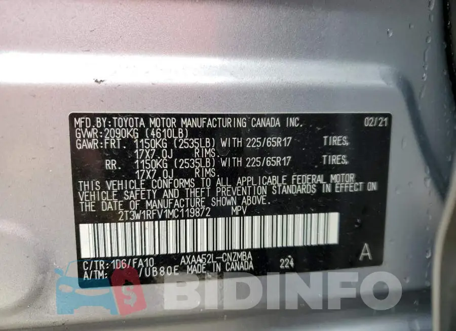 2T3W1RFV1MC119872 Photo# 13
