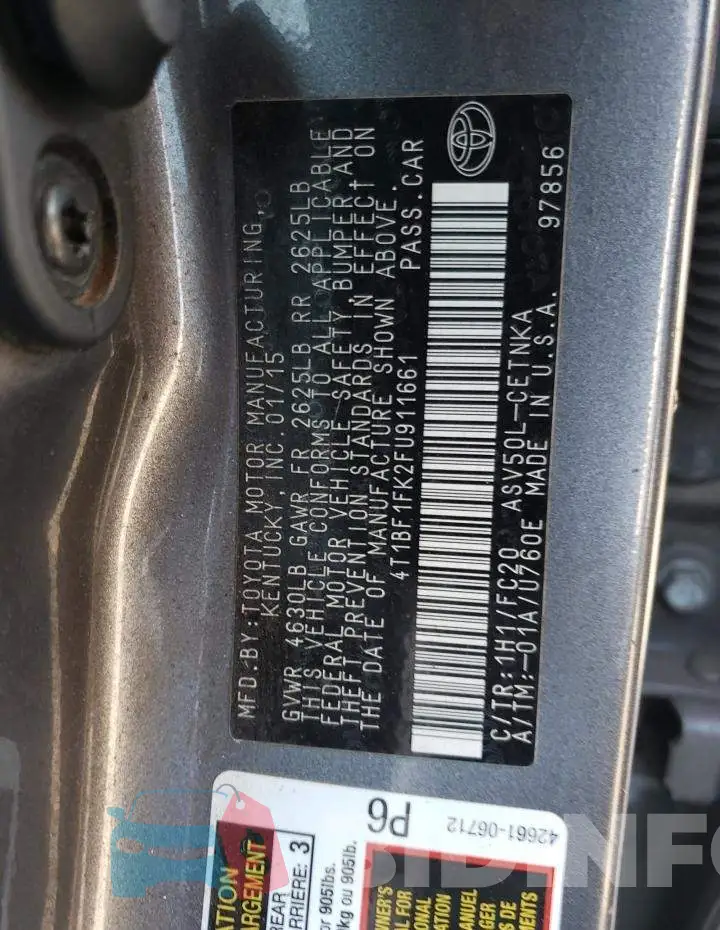 4T1BF1FK2FU911661 Photo# 12
