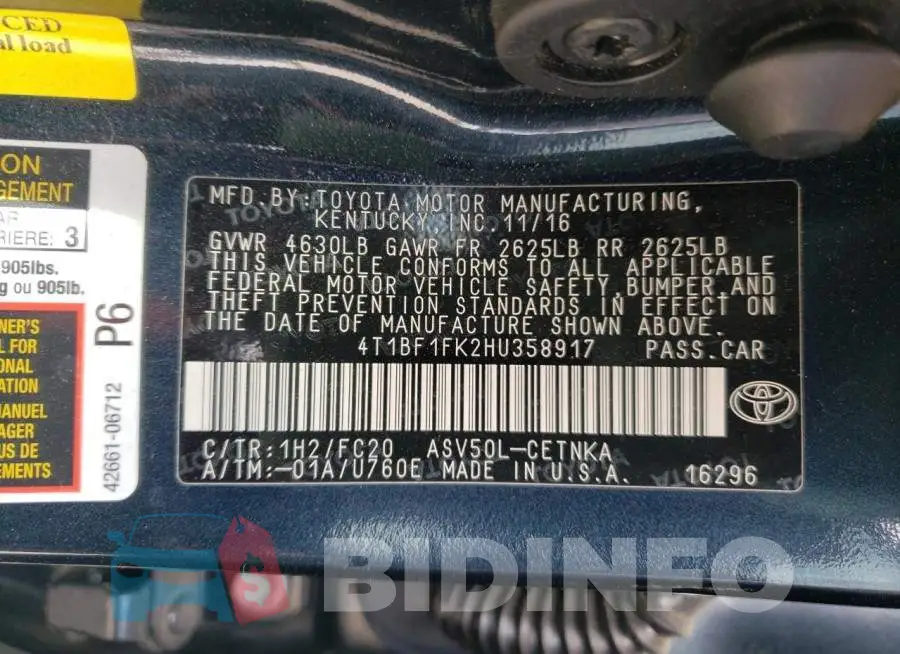 4T1BF1FK2HU358917 Photo# 13