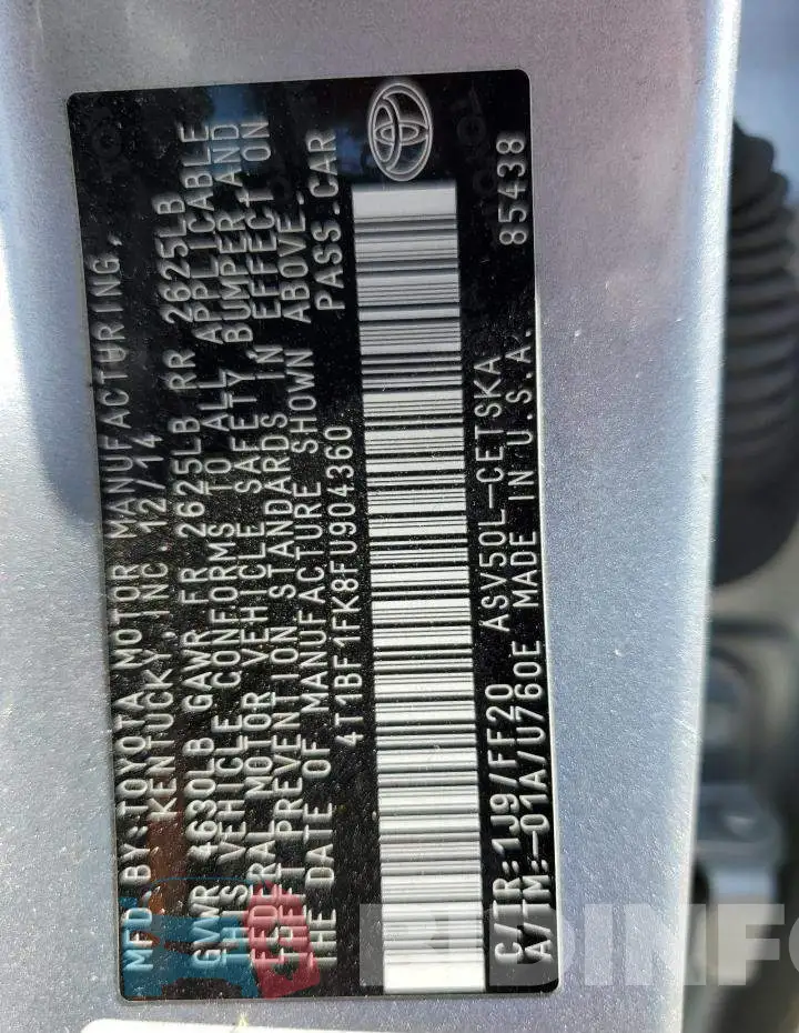 4T1BF1FK8FU904360 Photo# 13