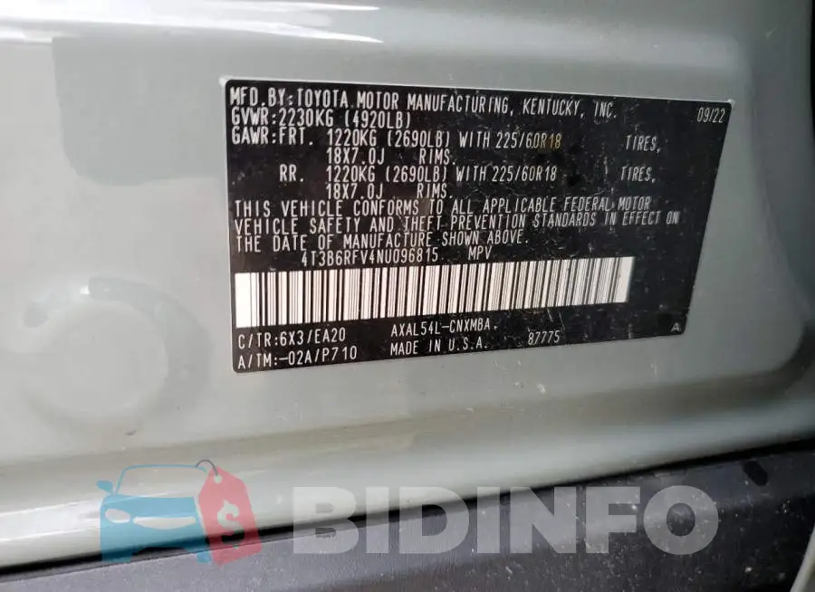 4T3B6RFV4NU096815 Photo# 13