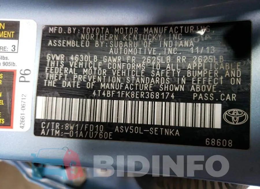 4T4BF1FK8ER368174 Photo# 13