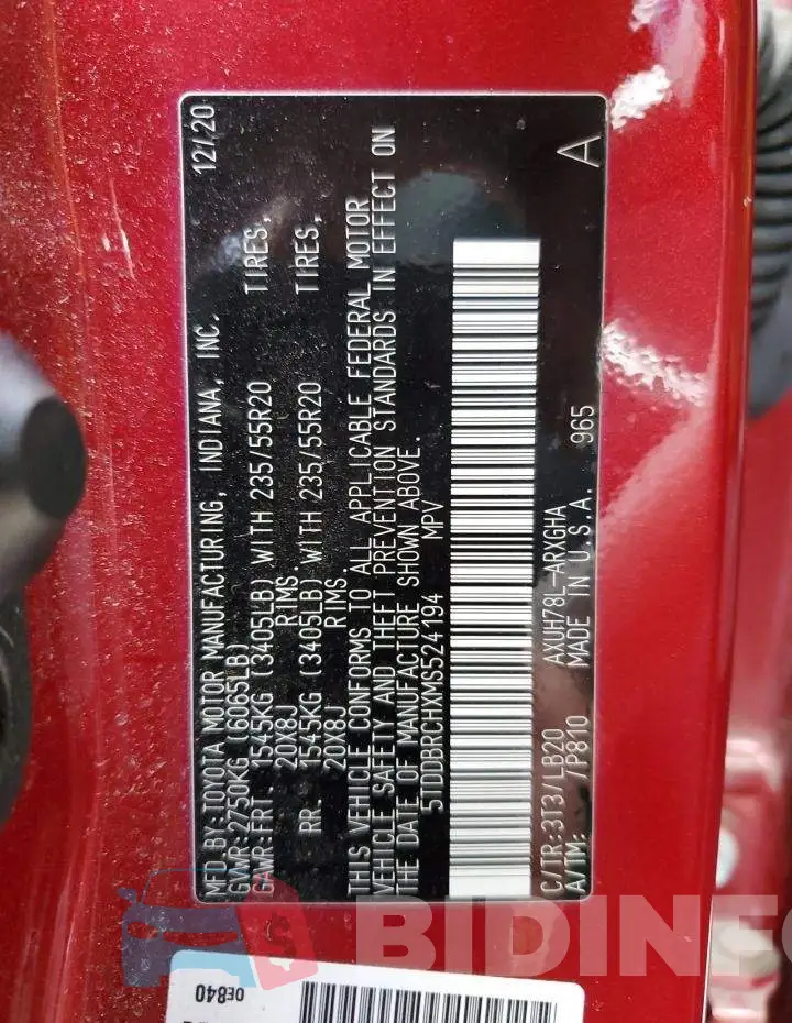 5TDDBRCHXMS524194 Photo# 13