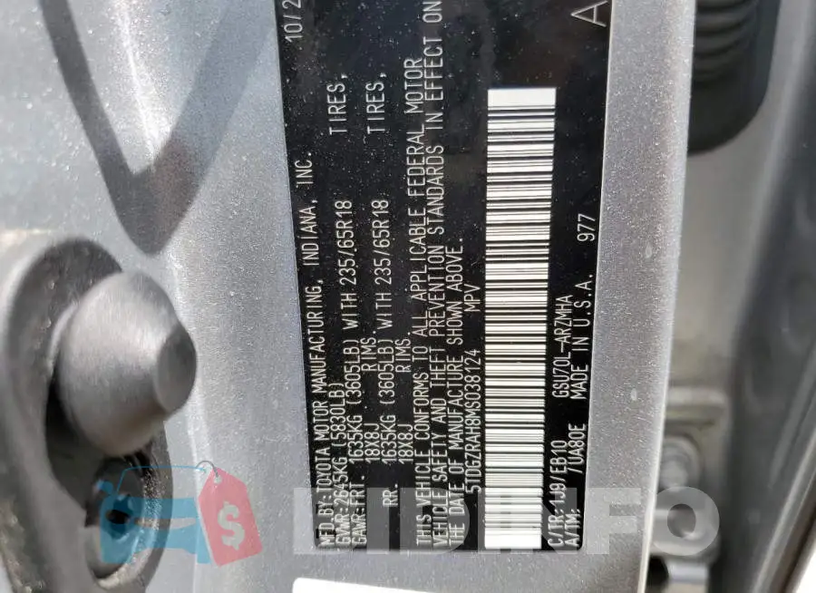 5TDGZRAH8MS038124 Photo# 14