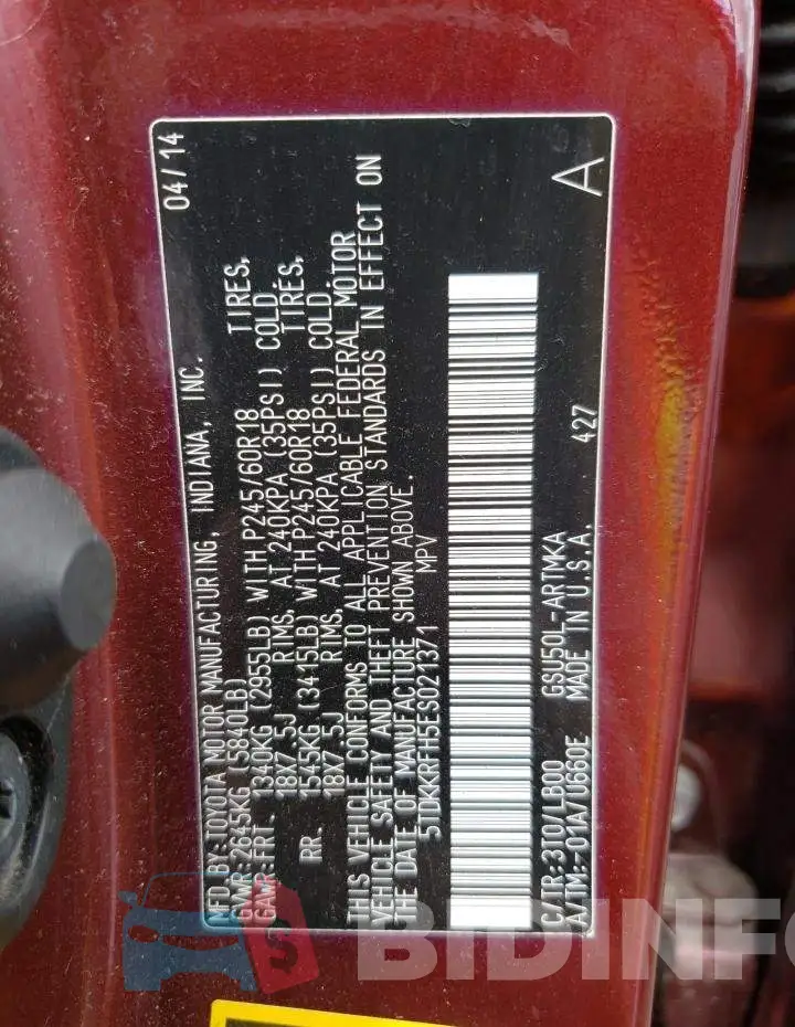 5TDKKRFH5ES021371 Photo# 13