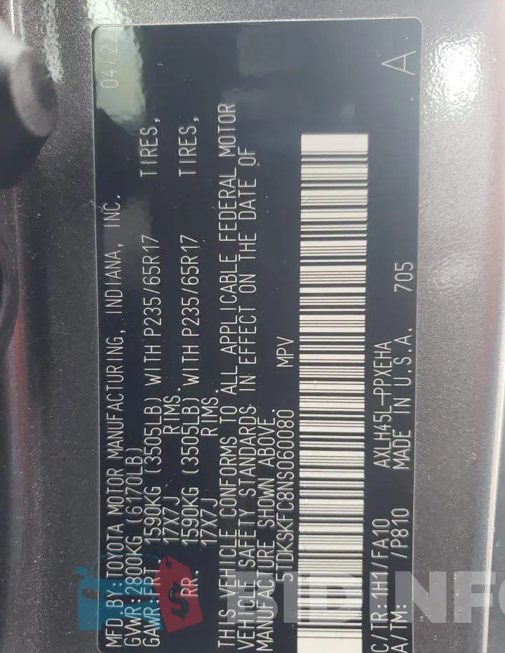 5TDKSKFC8NS060080 Photo# 13
