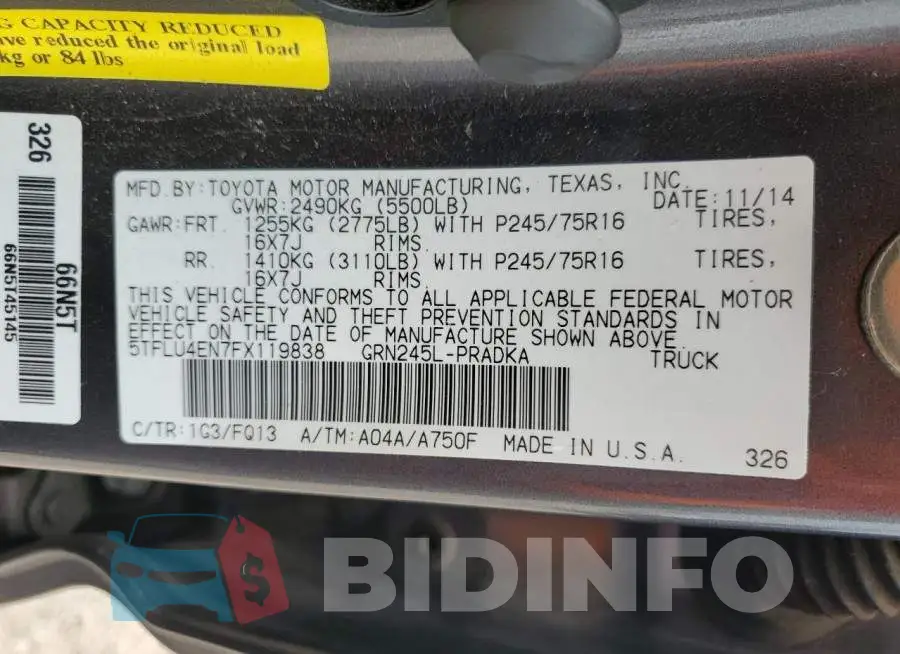 5TFLU4EN7FX119838 Photo# 13