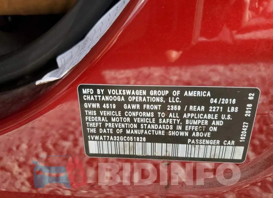 1VWAT7A32GC051826 Photo# 12