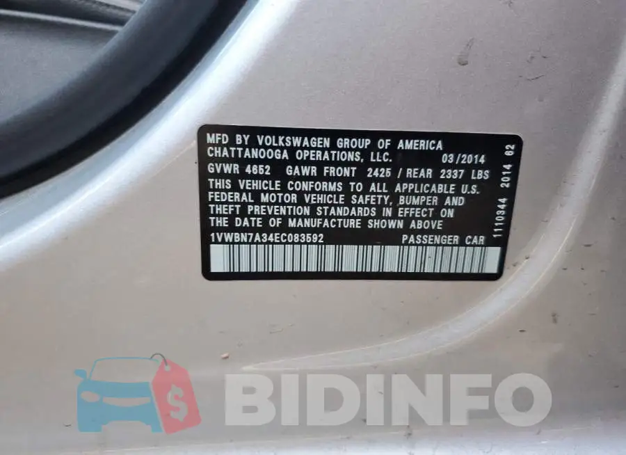 1VWBN7A34EC083592 Photo# 12