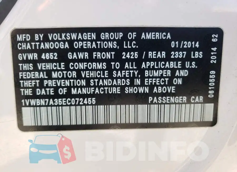 1VWBN7A35EC072455 Photo# 12