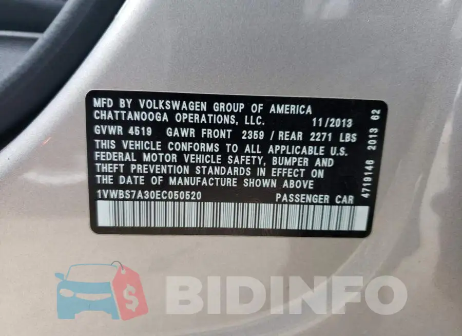 1VWBS7A30EC050520 Photo# 12