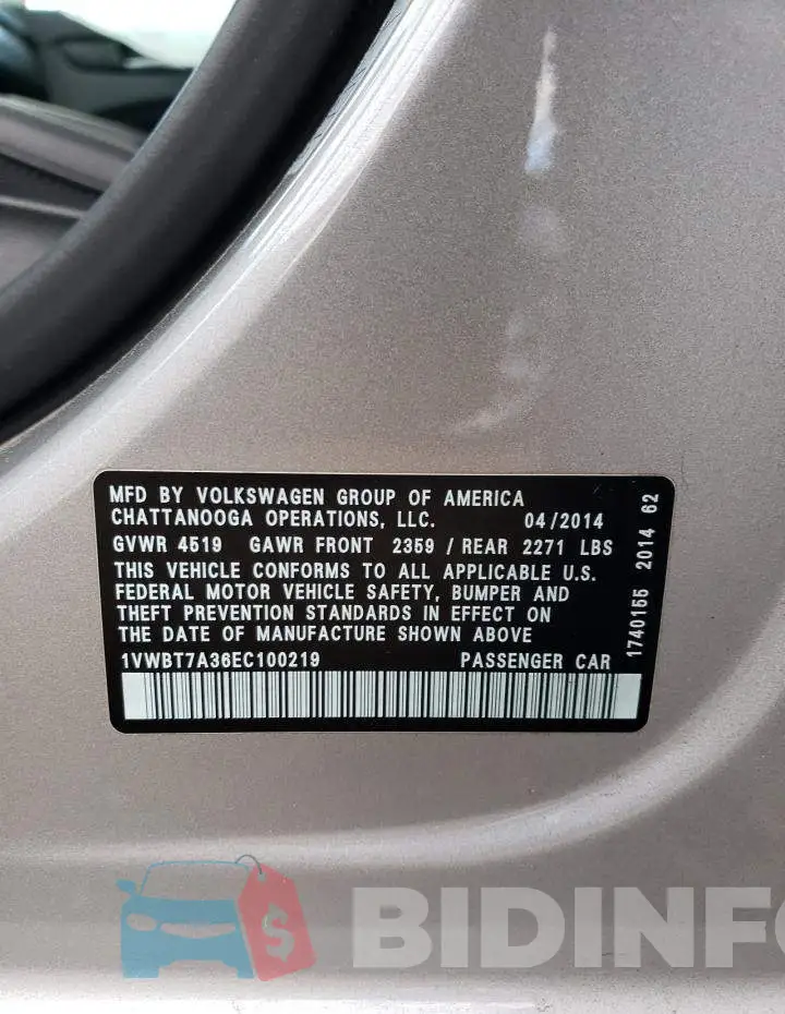 1VWBT7A36EC100219 Photo# 12