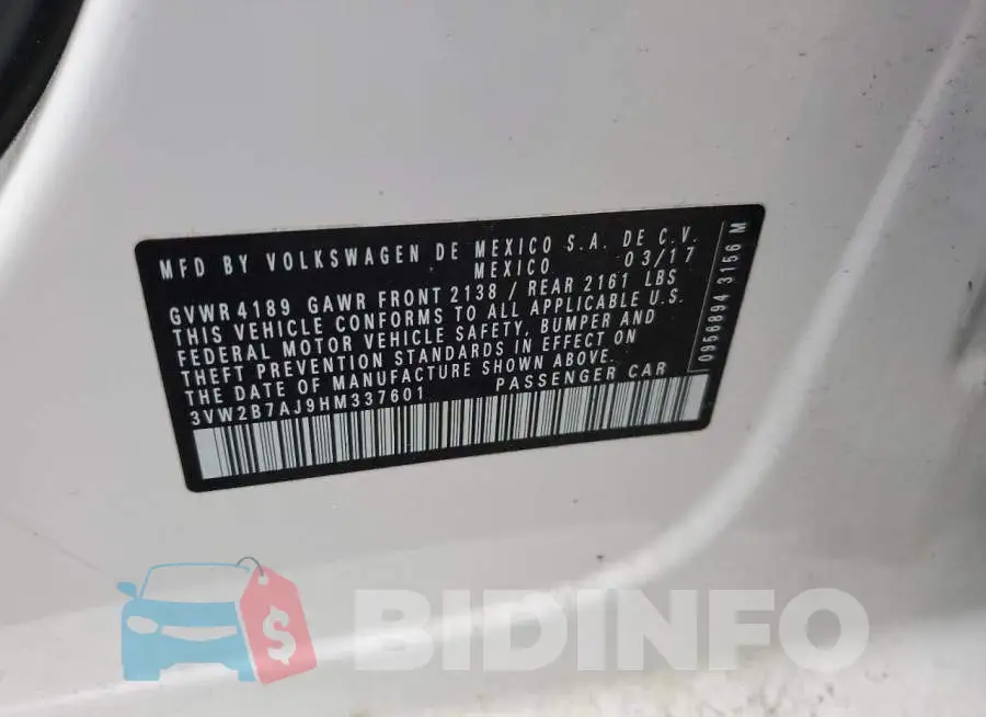 3VW2B7AJ9HM337601 Photo# 13