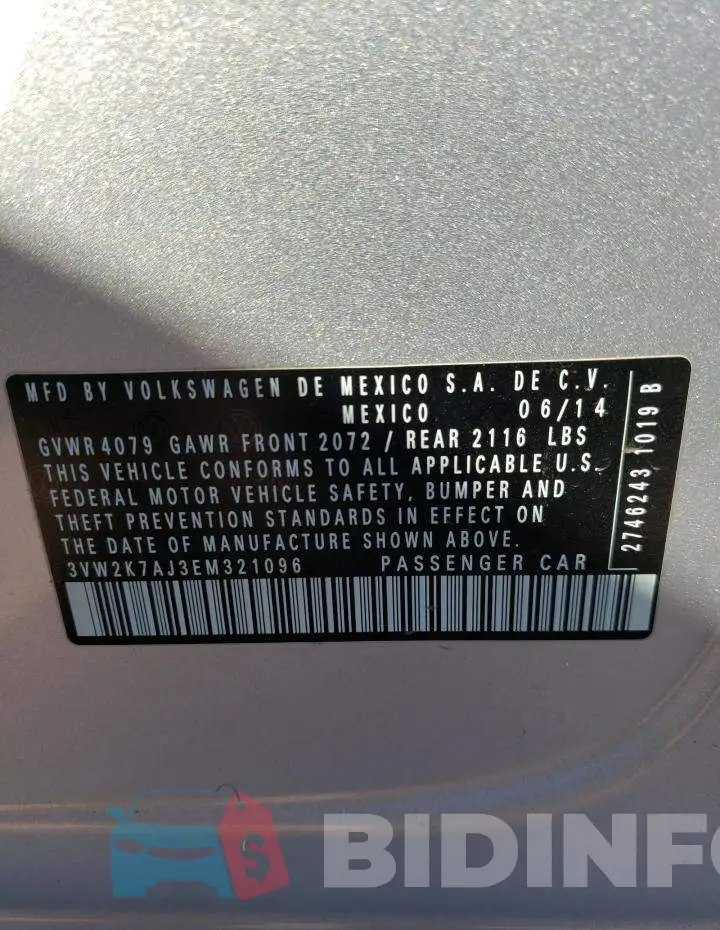 3VW2K7AJ3EM321096 Photo# 12