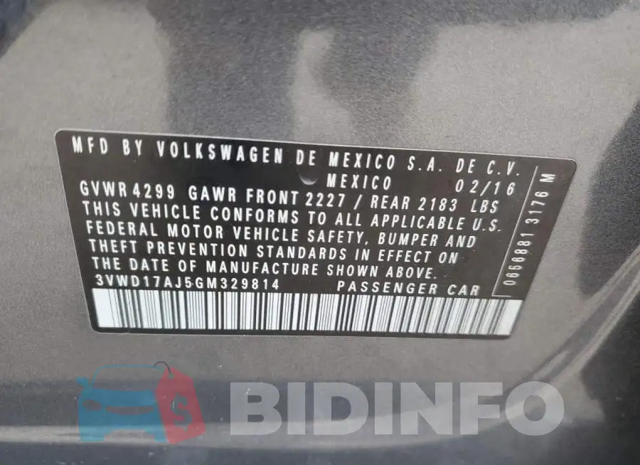 3VWD17AJ5GM329814 Photo# 12
