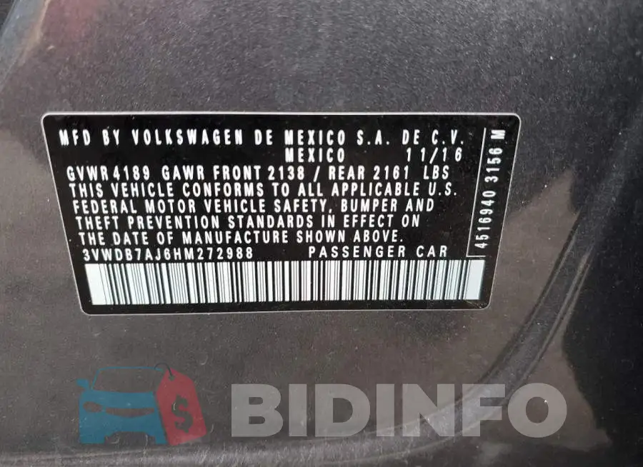 3VWDB7AJ6HM272988 Photo# 12