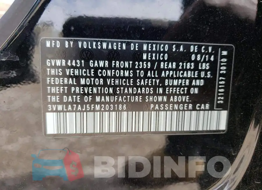 3VWLA7AJ5FM203186 Photo# 12