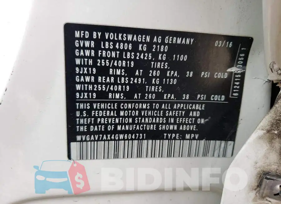 WVGAV7AX4GW604731 Photo# 12