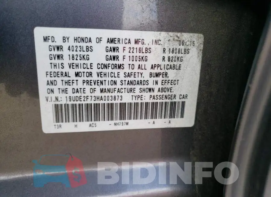 19UDE2F73HA003873 Photo# 12