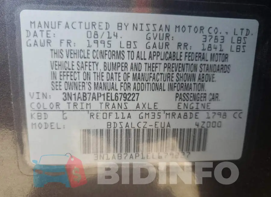 3N1AB7AP1EL679227 Photo# 12