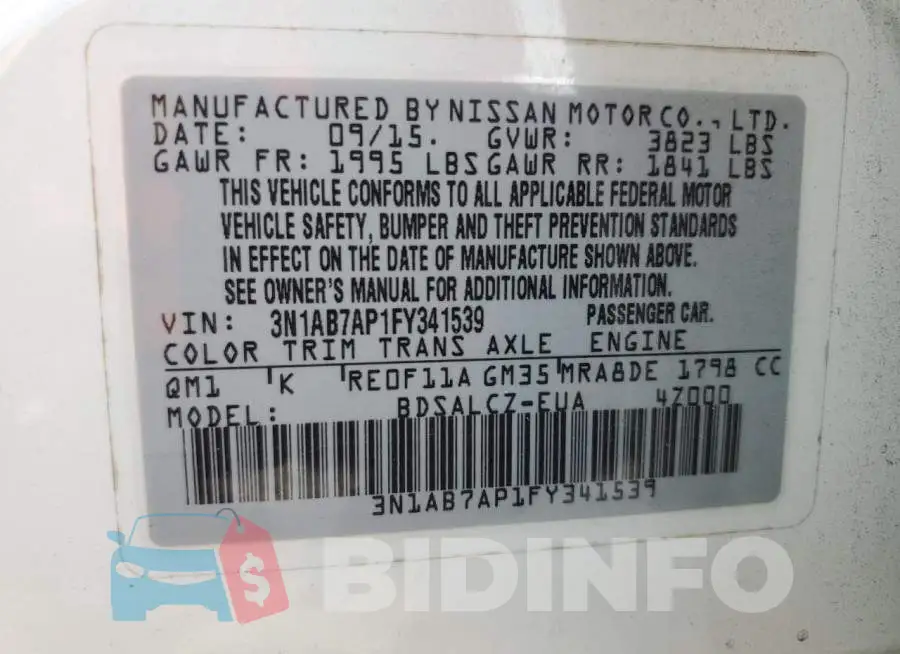 3N1AB7AP1FY341539 Photo# 12