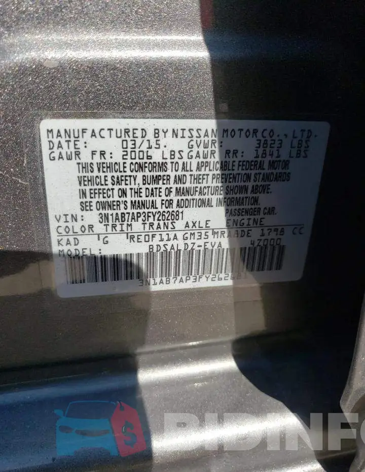 3N1AB7AP3FY262681 Photo# 13