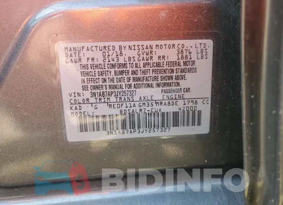 3N1AB7AP3JY257327 Photo# 13
