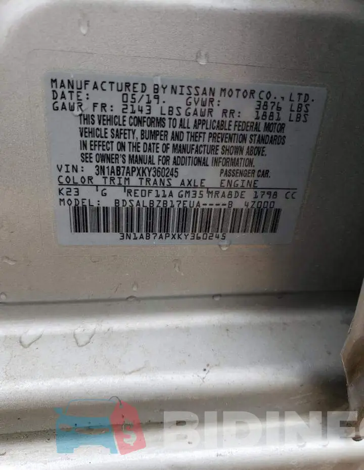 3N1AB7APXKY360245 Photo# 13