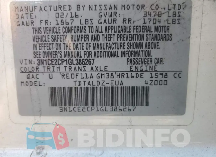 3N1CE2CP1GL386267 Photo# 12