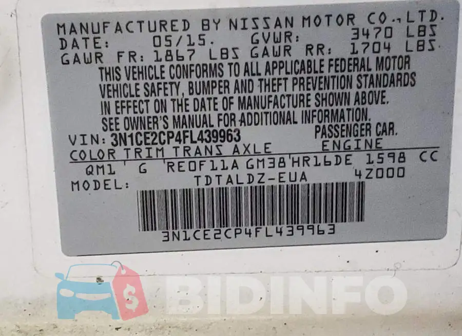 3N1CE2CP4FL439963 Photo# 12