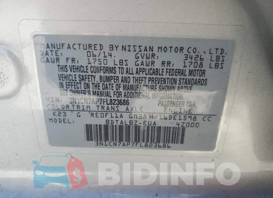 3N1CN7AP7FL823686 Photo# 12