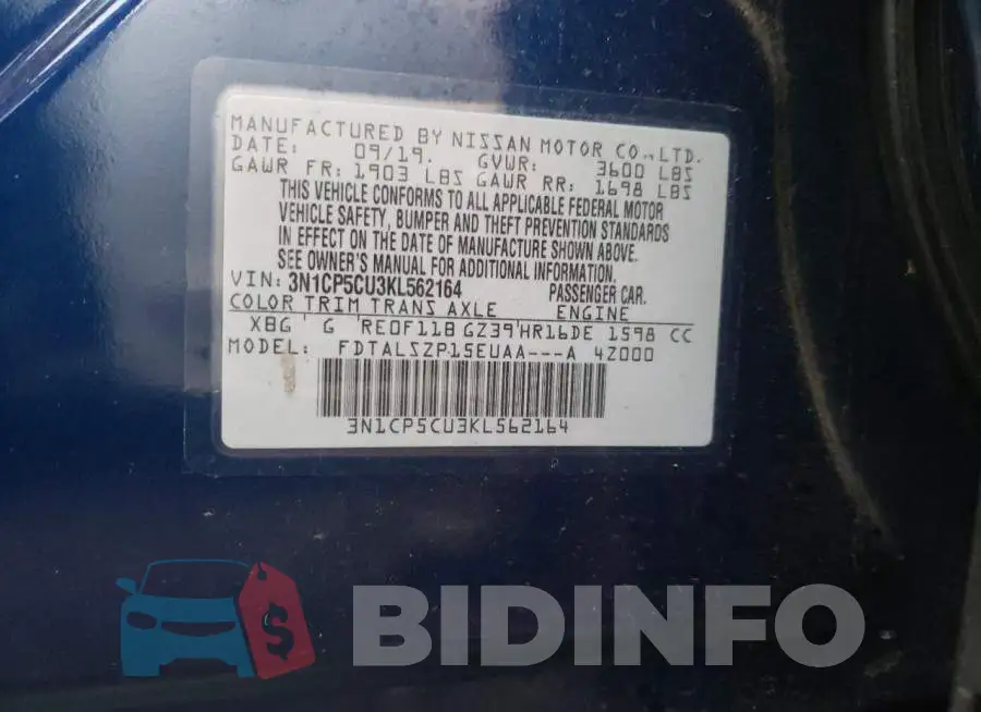 3N1CP5CU3KL562164 Photo# 12