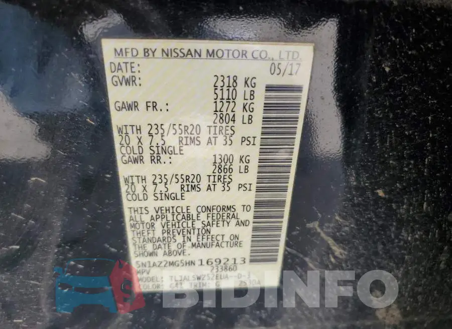 5N1AZ2MG5HN169213 Photo# 12