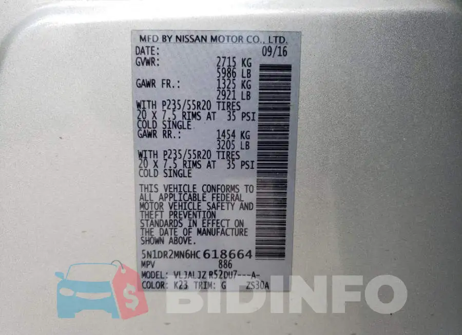 5N1DR2MN6HC618664 Photo# 13