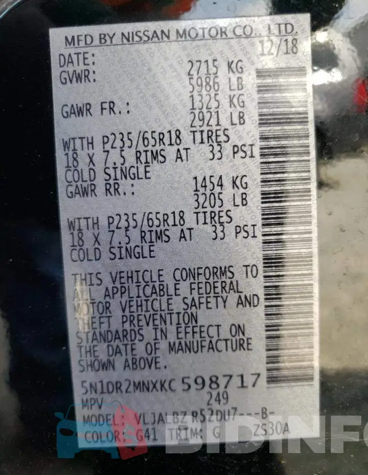 5N1DR2MNXKC598717 Photo# 13