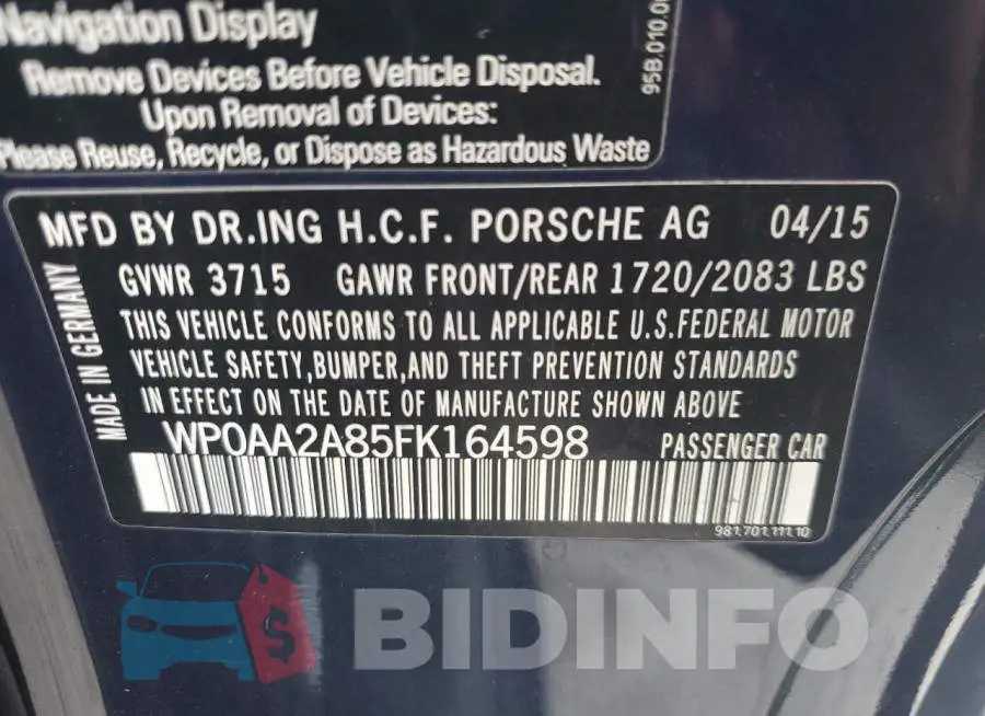 WP0AA2A85FK164598 Photo# 12