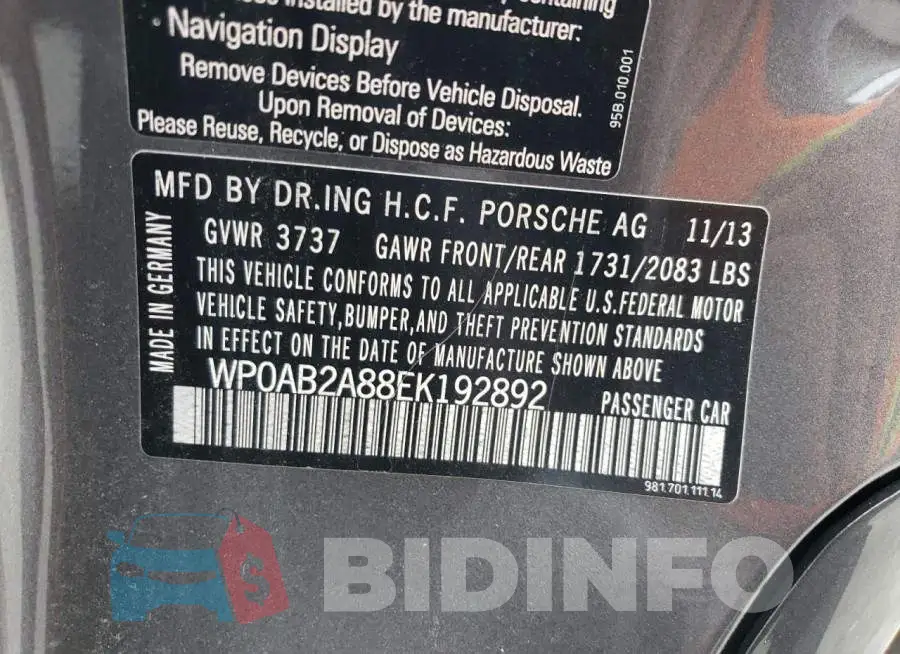 WP0AB2A88EK192892 Photo# 12