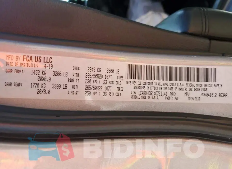 1C4RDHDG1KC721141 Photo# 13