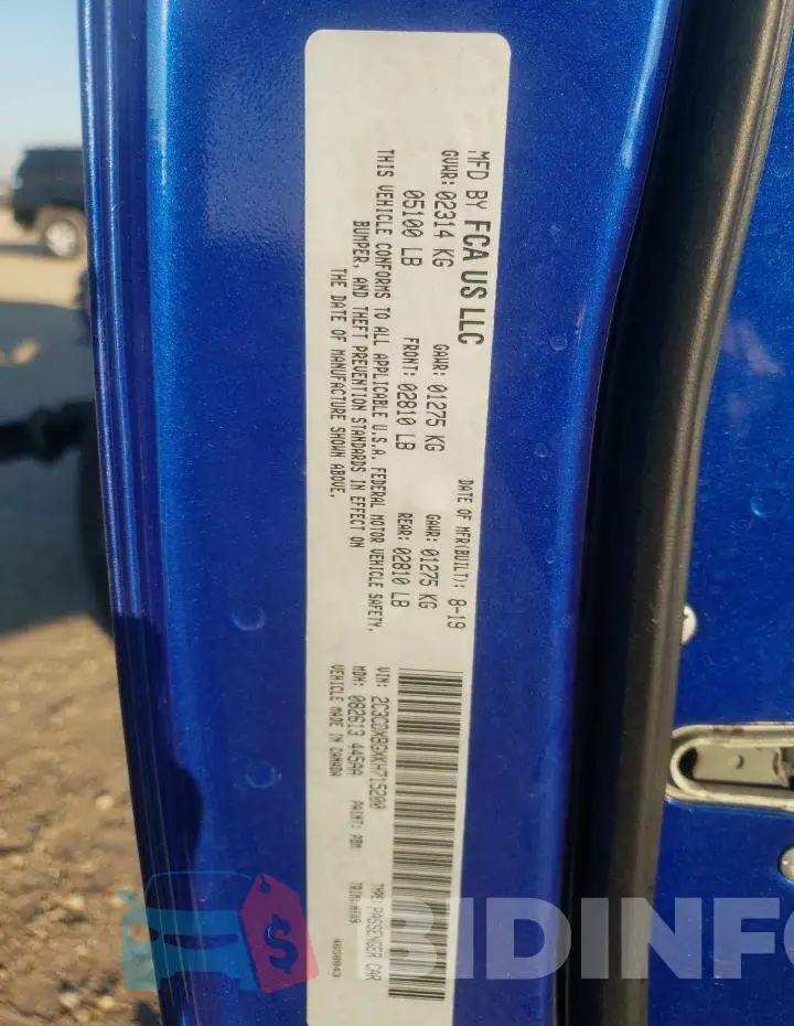 2C3CDXBGXKH715200 Photo# 10