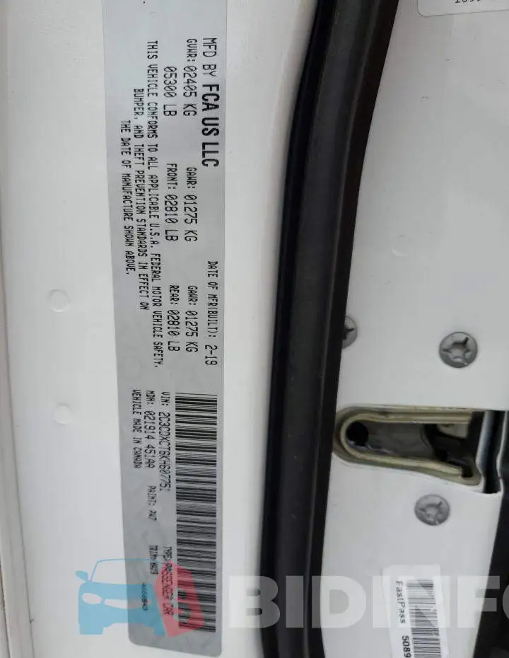 2C3CDXCT6KH607751 Photo# 13