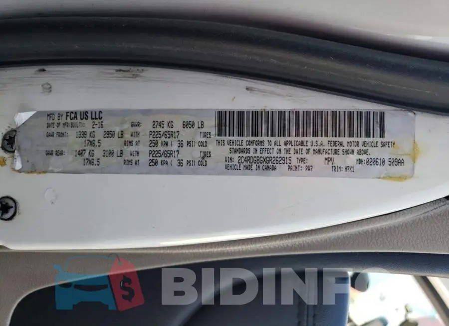 2C4RDGBGXGR262915 Photo# 13