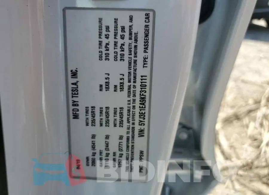 5YJ3E1EA9KF310111 Photo# 13