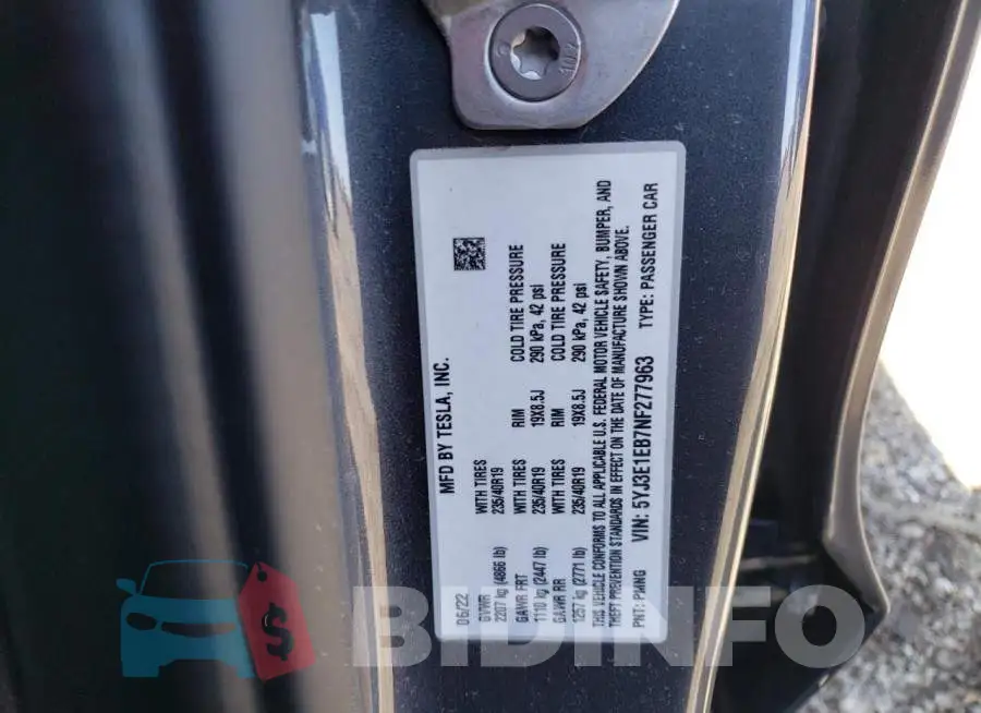 5YJ3E1EB7NF277963 Photo# 12