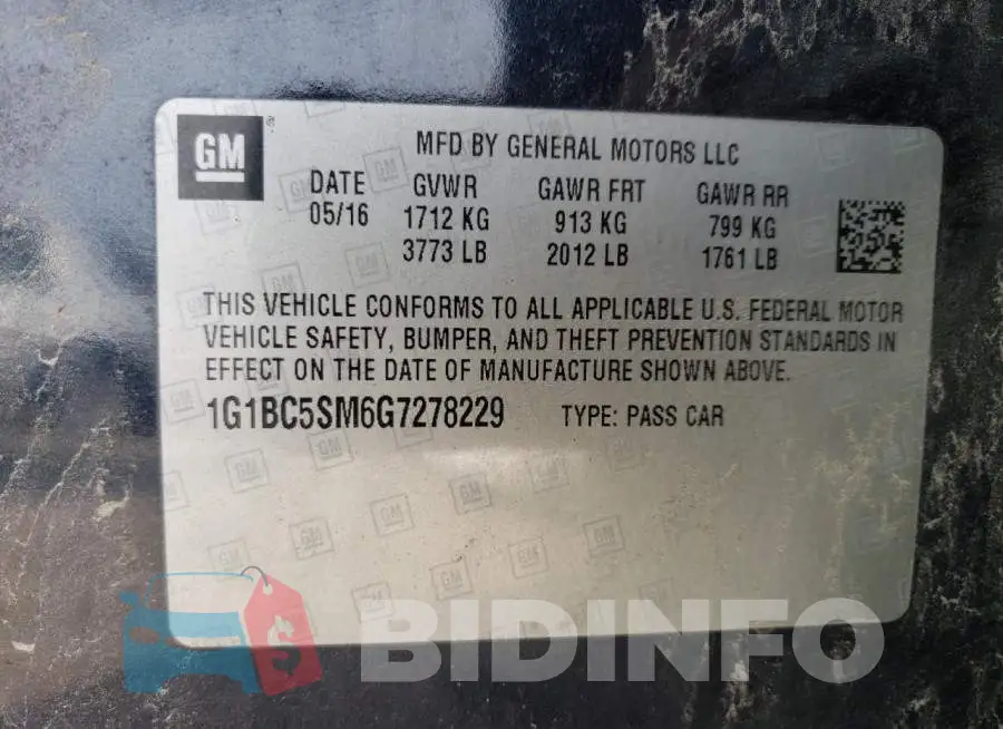 1G1BC5SM6G7278229 Photo# 13