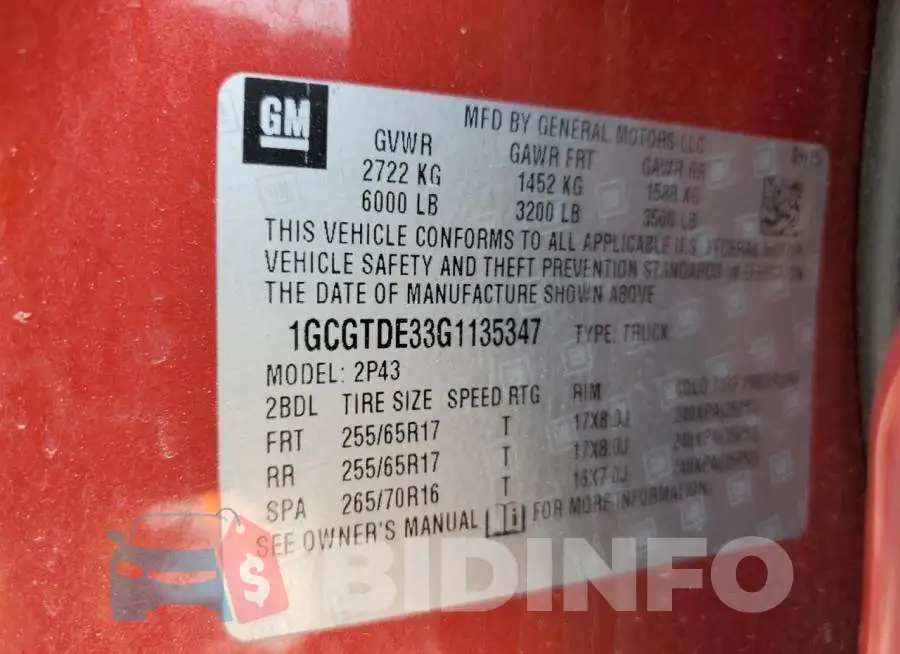 1GCGTDE33G1135347 Photo# 12